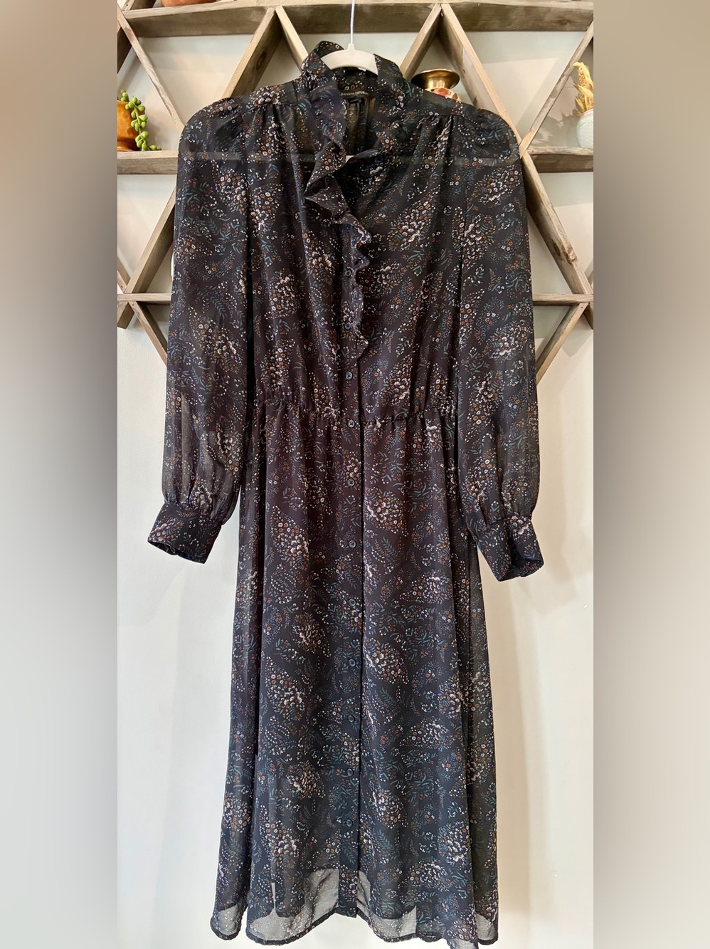 Banana Republic Factory black sheer floral midi dress. Size small.
